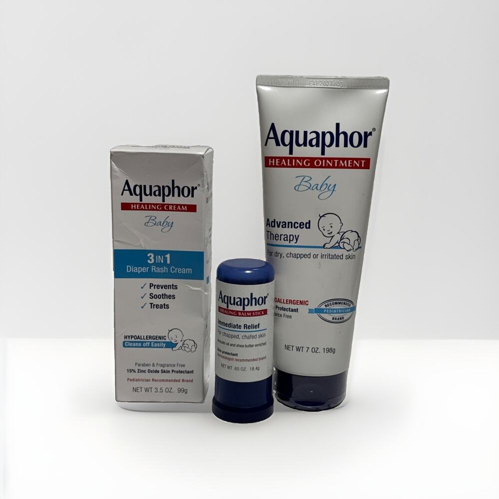 Aquaphor Diaper Rash Paste 3.5 oz + Healing Ointment 7 Oz + Balm Stick EXP 03/27